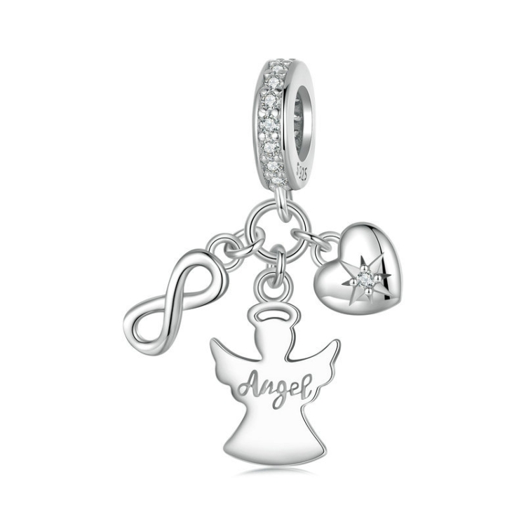 S925 Sterling Silver Platinum-plated Guardian Angel Good Luck Pendant Jewelry Beads(SCC2902)