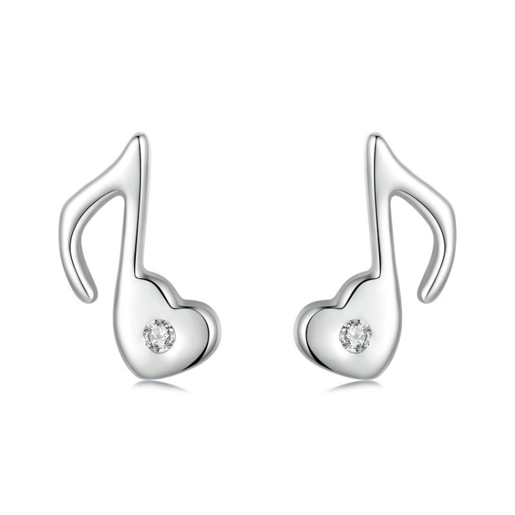 S925 Sterling Silver Platinum-plated Heart Note Zircon Earrings(SCE1805)
