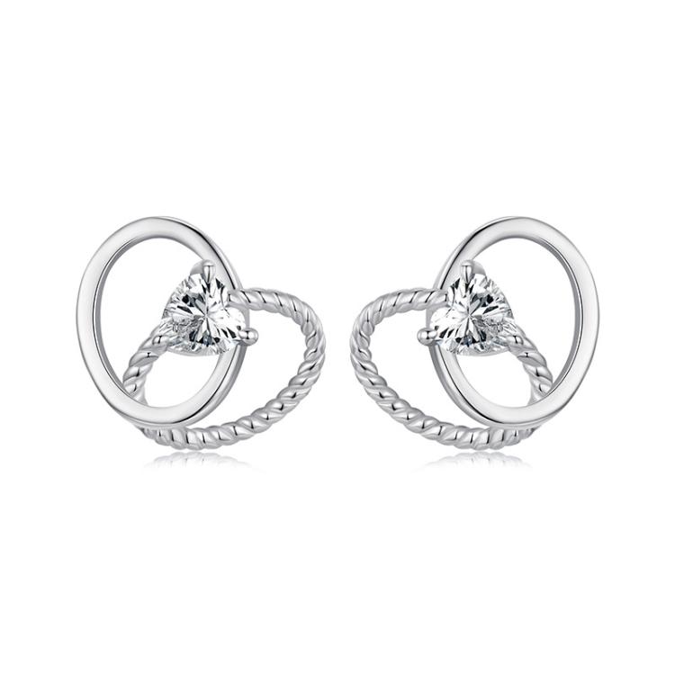 S925 Sterling Silver Platinum-Plated Heart Shape Earrings(SCE1866)