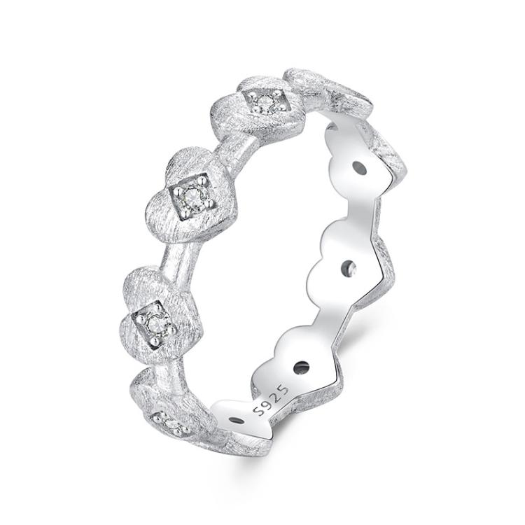 S925 Sterling Silver Platinum-plated Heart-shaped Ring, Size: No.8