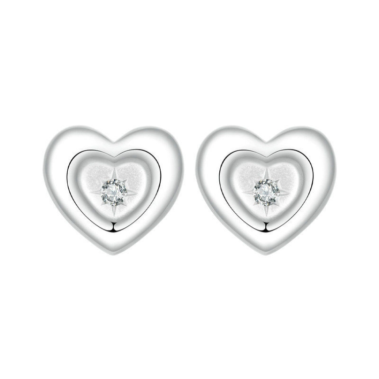 S925 Sterling Silver Platinum-plated Heart-shaped Star Earrings(BSE1045)
