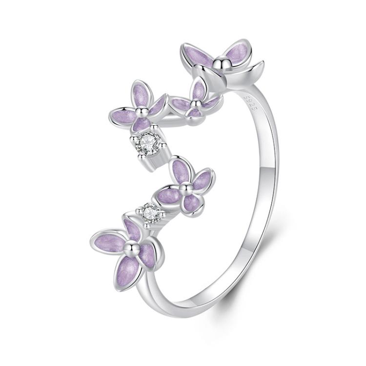 S925 Sterling Silver Platinum-Plated Lilac Open Adjustable Ring(SCR1083-E)