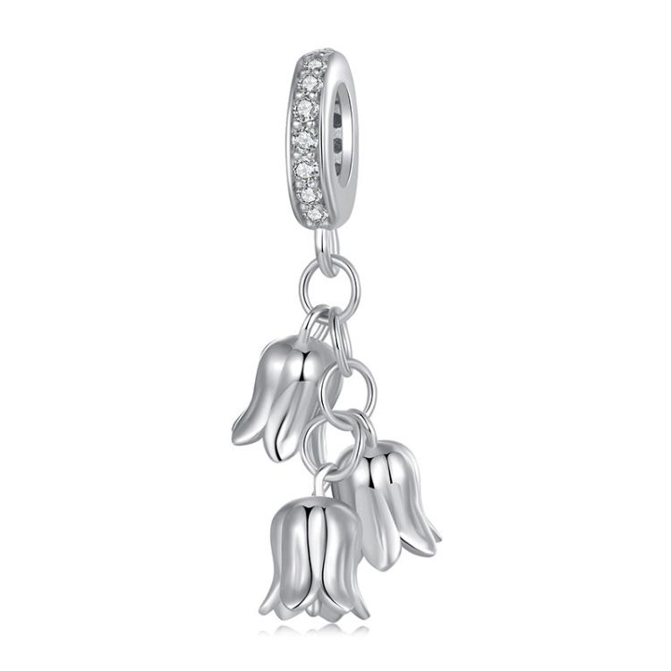S925 Sterling Silver Platinum-Plated Lily of the Valley Bracelet Pendant Beads(SCC2949)