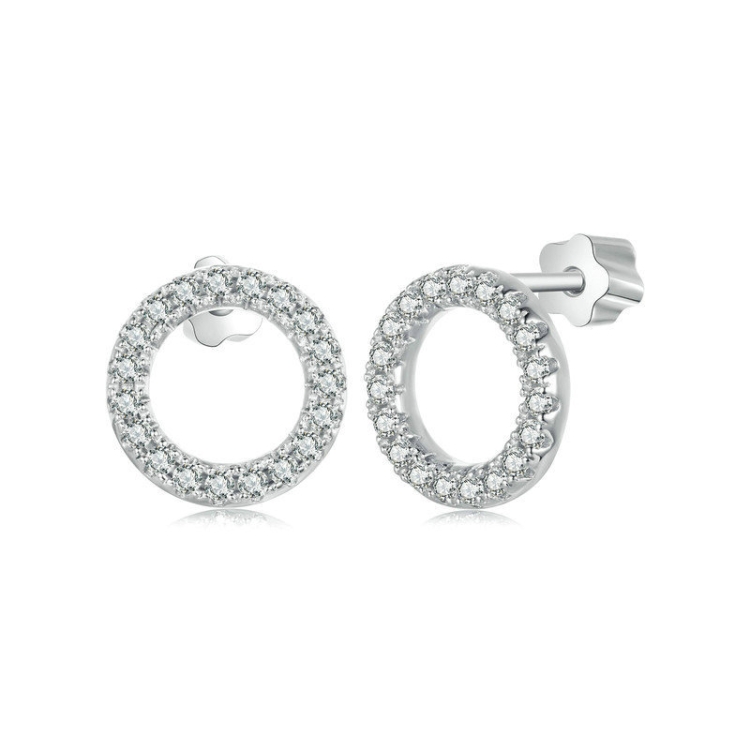 S925 Sterling Silver Platinum-plated Moissanite Geometric Circle Earrings(MSE055)