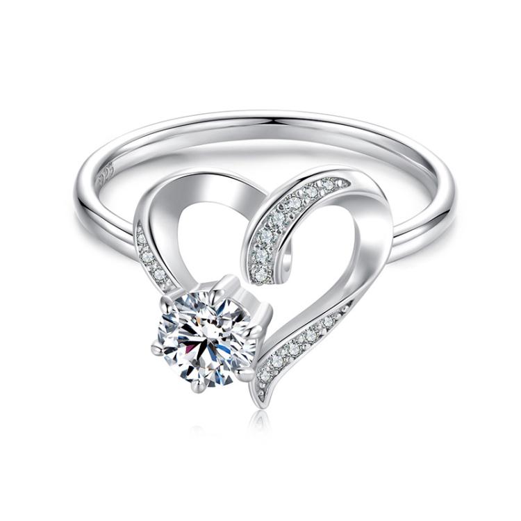 S925 Sterling Silver Platinum-Plated Moissanite Heart-shaped Ring(8)