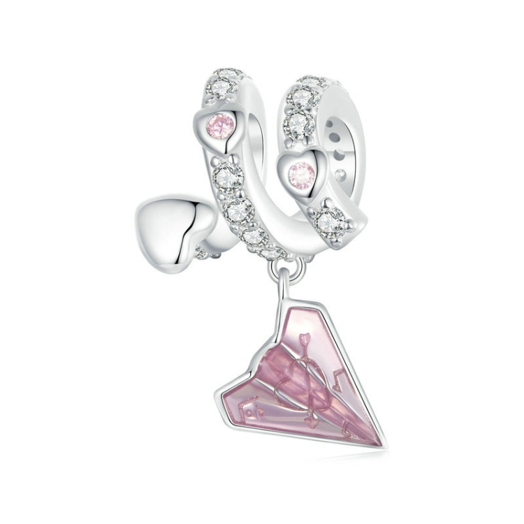 S925 Sterling Silver Platinum Plated Paper Airplane Love Letter Pendant DIY Bead(BSC974)
