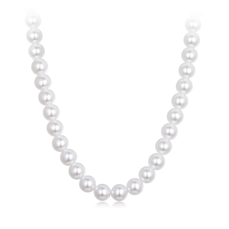 S925 Sterling Silver Platinum-Plated Pearl Necklace, Color: 8mm