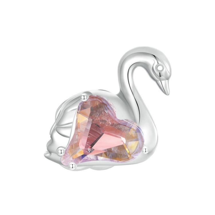 S925 Sterling Silver Platinum-plated Pink Swan Rose DIY Beads(BSC980)