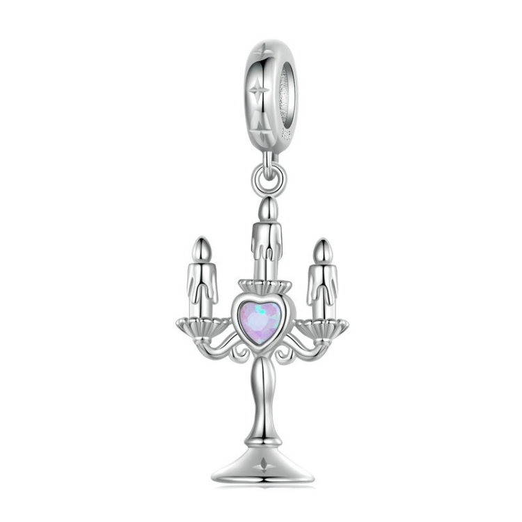 S925 Sterling Silver Platinum-plated Retro Pattern Candlestick Pendant(SCC2890)