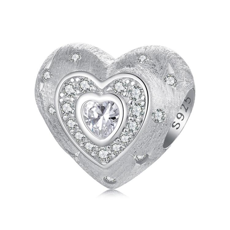 S925 Sterling Silver Platinum-Plated Shining Heart Beads(BSC1080)
