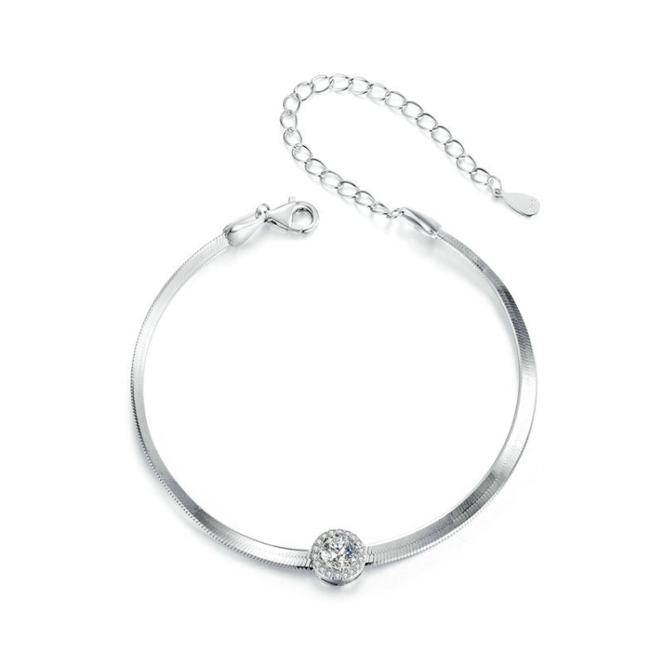 S925 Sterling Silver Platinum Plated Snake Bone Moissanite Bracelet(MSB011)