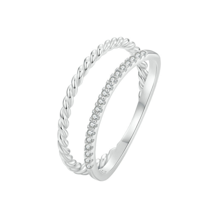 S925 Sterling Silver Platinum Plated Twist Double Layer Ring(No.8)
