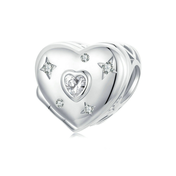 S925 Sterling Silver Platinum-plated Valentine Day Love Opening Closing DIY Beads(BSC973)