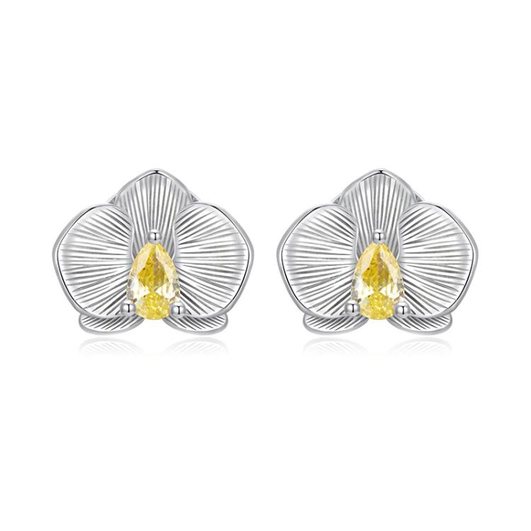 S925 Sterling Silver Platinum-Plated Vivid Butterfly Orchid Earrings(BSE1170)