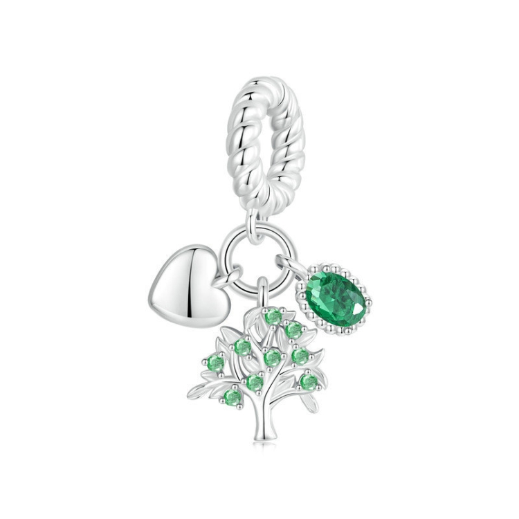 S925 Sterling Silver Platinum Plated Zircon Tree of Life DIY Pendant(BSC977)