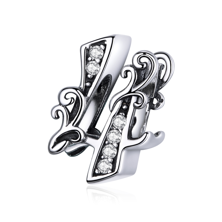 S925 Sterling Silver Relief Number Series 0-9 Beads DIY Bracelet Necklace Accessories, Style:4