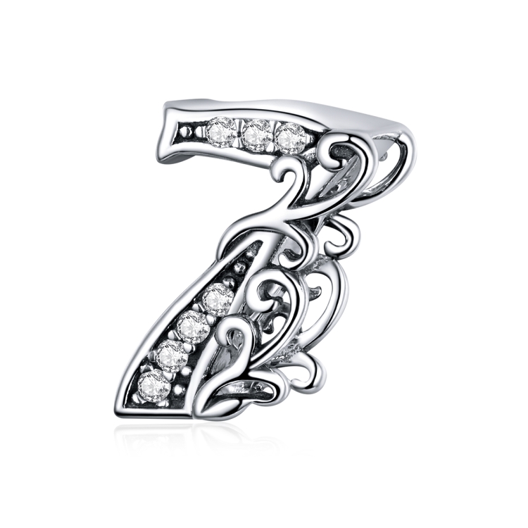 S925 Sterling Silver Relief Number Series 0-9 Beads DIY Bracelet Necklace Accessories, Style:7