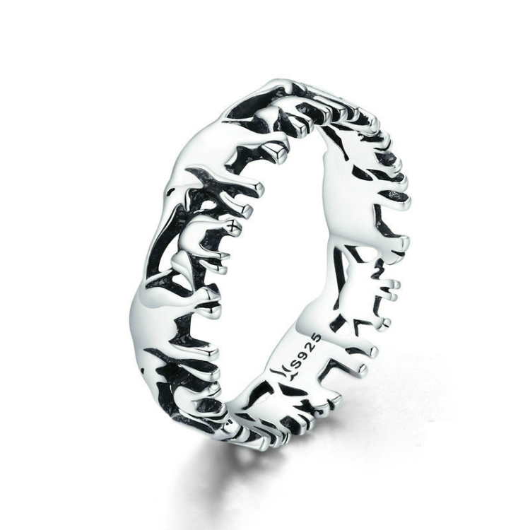 S925 Sterling Silver Ring Elephant Family Vintage Inlaid Ring, Size: 7 US Size