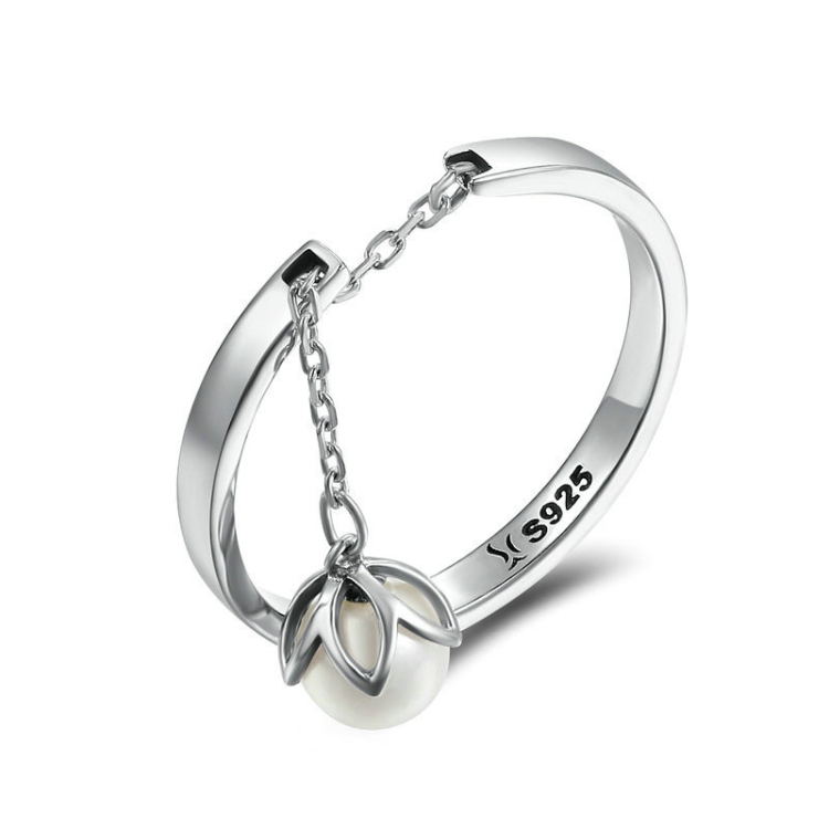 S925 Sterling Silver Ring Open Shell Beads Ladies Ring