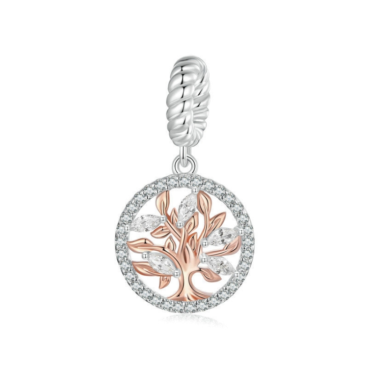 S925 Sterling Silver Rose Gold Tree Of Life Pendant DIY Beads(BSC1007)