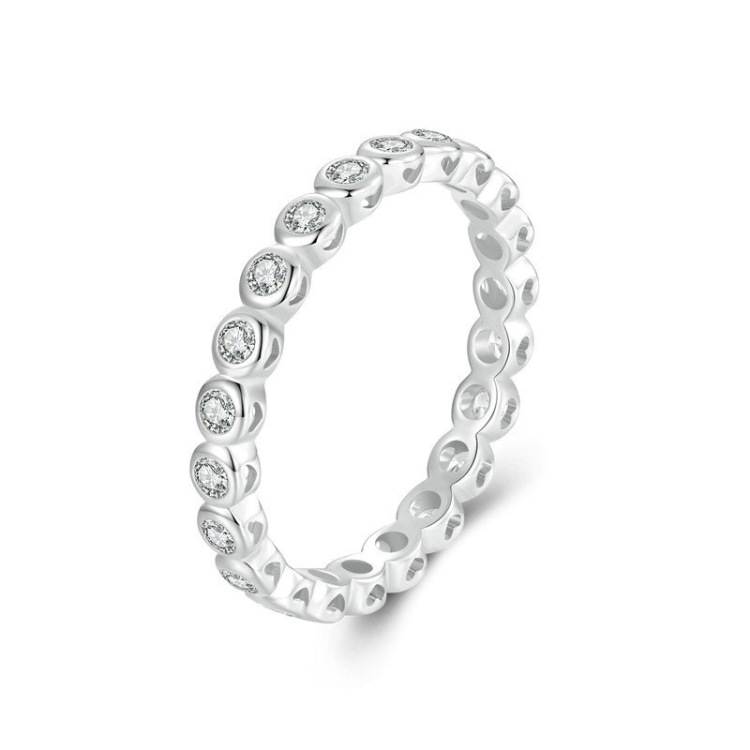 S925 Sterling Silver Sparkling Moissanite Platinum Plated Ring(No.7)