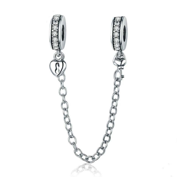 S925 Sterling Silver Stackable Heart-shaped Pendant Safety Chain