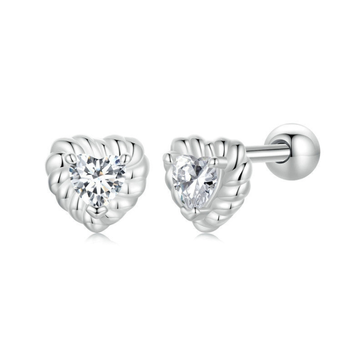 S925 Sterling Silver Threaded Shining Moissanite Heart Earrings(MSE052)