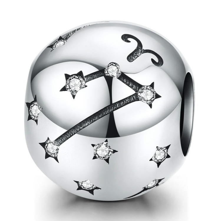S925 Sterling Silver Twelve Constellation Beaded DIY Bracelet Accessories Jewelry Silver Beads, Style:Aries