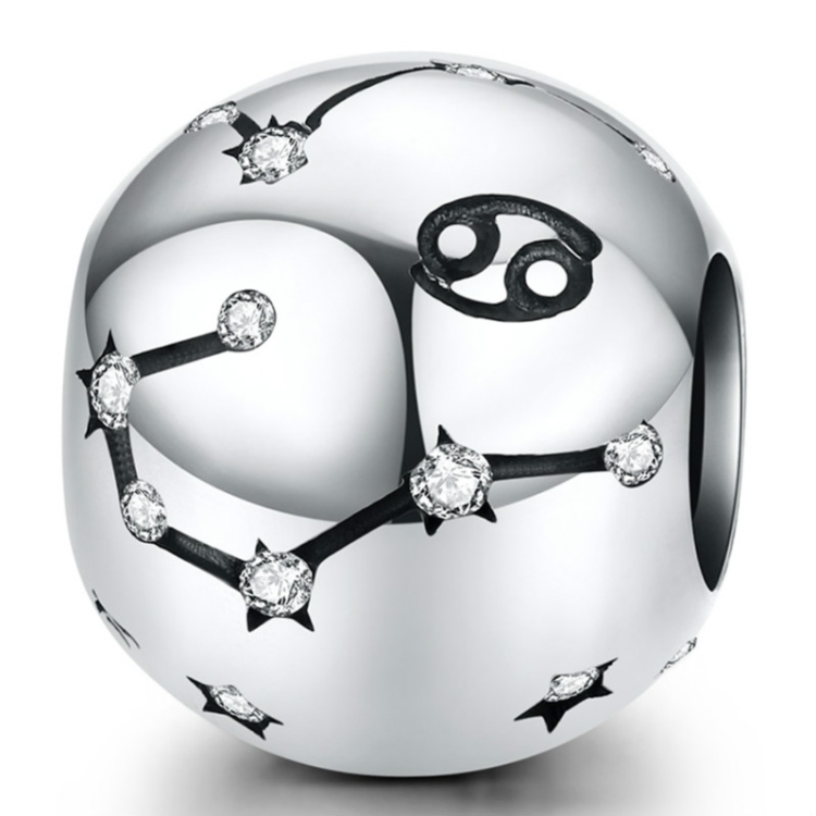S925 Sterling Silver Twelve Constellation Beaded DIY Bracelet Accessories Jewelry Silver Beads, Style:Cancer