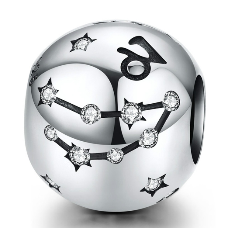 S925 Sterling Silver Twelve Constellation Beaded DIY Bracelet Accessories Jewelry Silver Beads, Style:Capricorn
