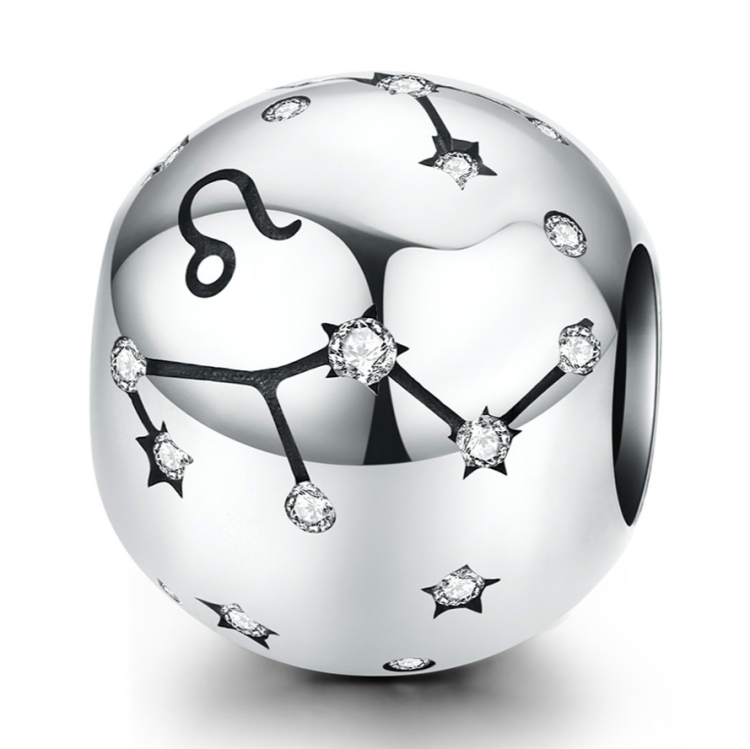 S925 Sterling Silver Twelve Constellation Beaded DIY Bracelet Accessories Jewelry Silver Beads, Style:Leo