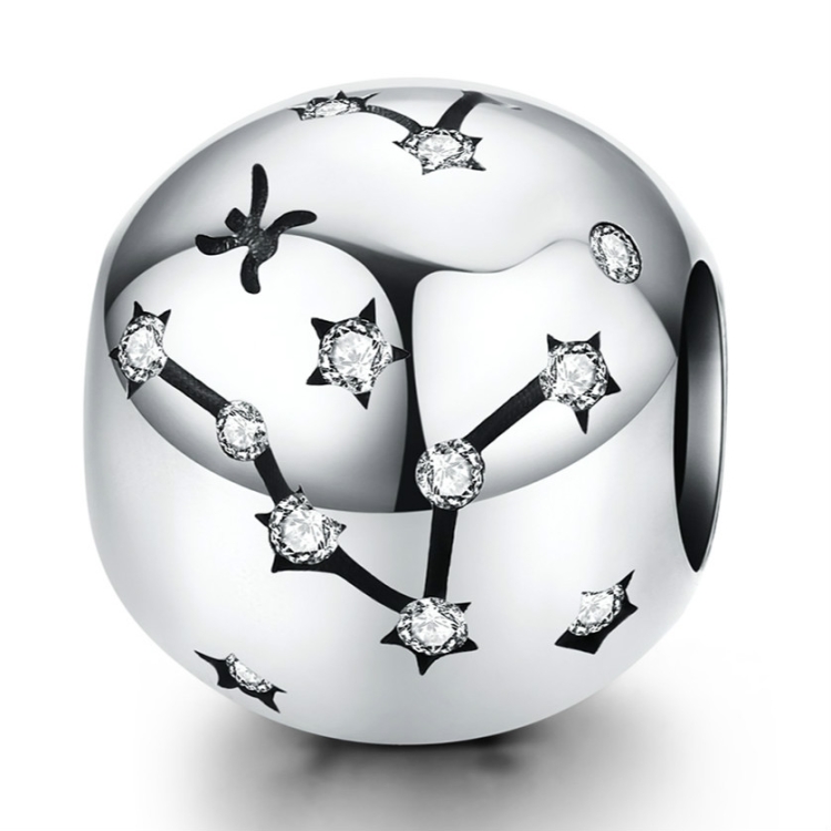 S925 Sterling Silver Twelve Constellation Beaded DIY Bracelet Accessories Jewelry Silver Beads, Style:Pisces