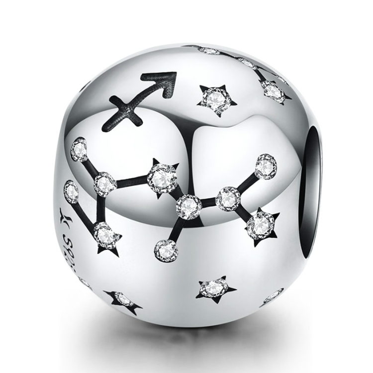 S925 Sterling Silver Twelve Constellation Beaded DIY Bracelet Accessories Jewelry Silver Beads, Style:Sagittarius