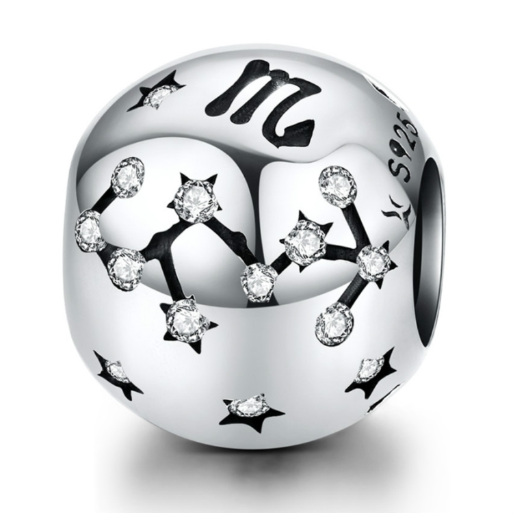 S925 Sterling Silver Twelve Constellation Beaded DIY Bracelet Accessories Jewelry Silver Beads, Style:Scorpio