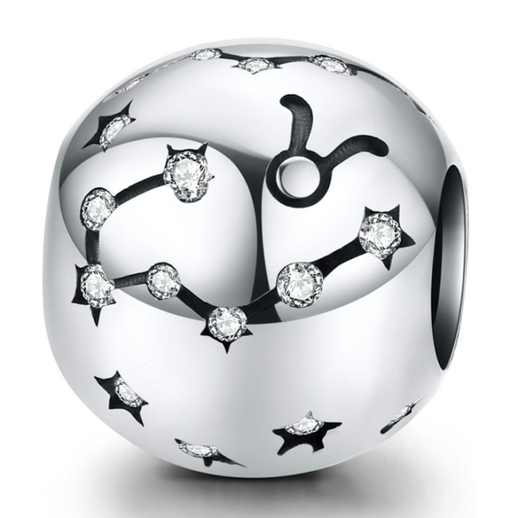 S925 Sterling Silver Twelve Constellation Beaded DIY Bracelet Accessories Jewelry Silver Beads, Style:Taurus