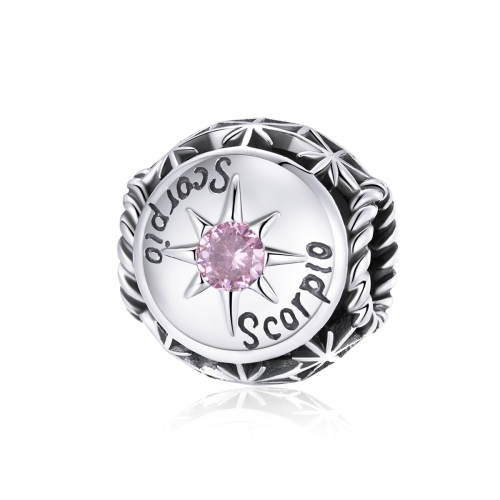 S925 Sterling Silver Twelve Constellation Zircon Beads DIY Bracelet Necklace Accessories, Style:Scorpio