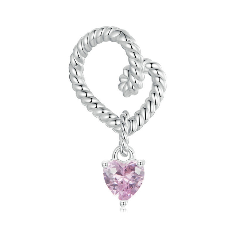 S925 Sterling Silver Twisted Rope Smart Heart DIY Pendant Beads(SCC2692)