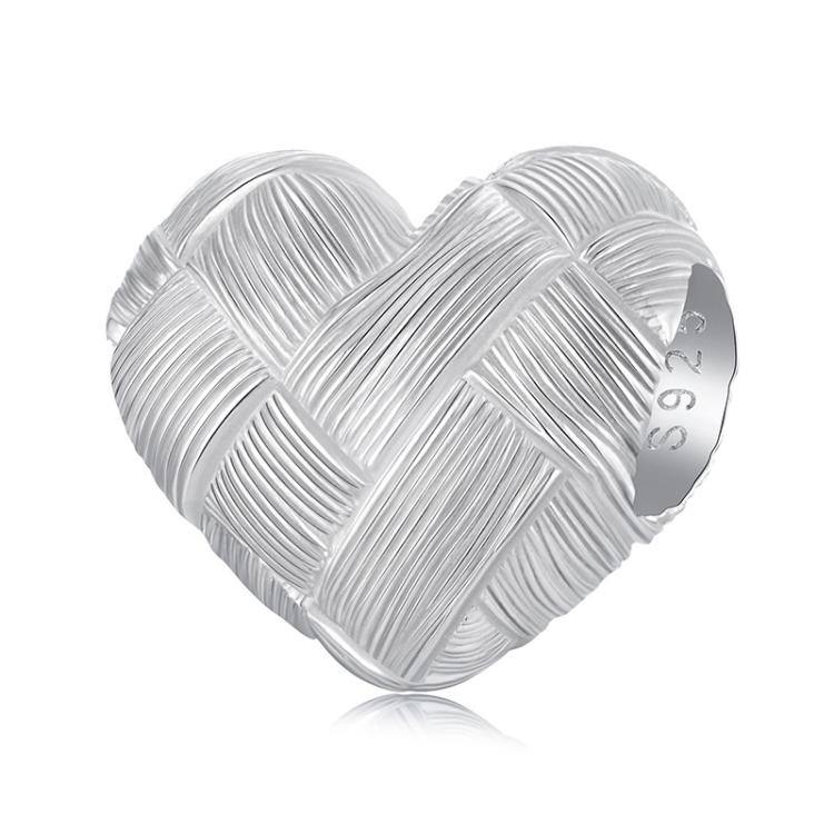 S925 Sterling Silver Woven Diamond Pattern Heart DIY Beads(BSC1086)