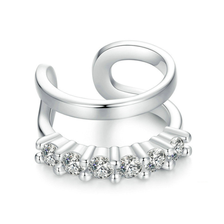S925 Sterling Silver Zircon Double Layer Single Ear Bone Clip Earrings(BSE964)