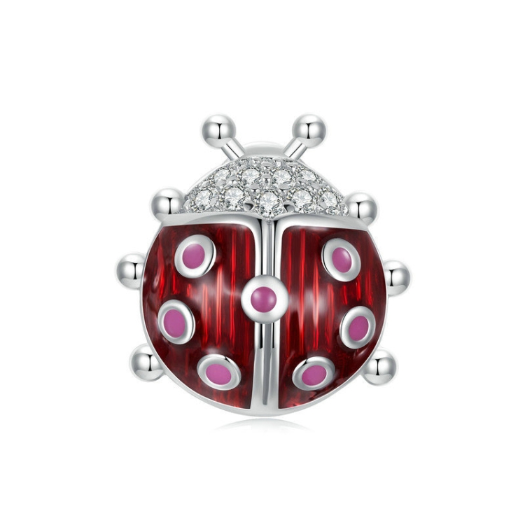 S925 Sterling Silver Zircon Luminous Seven-star Ladybug Silicone DIY Beads(SCC2735)