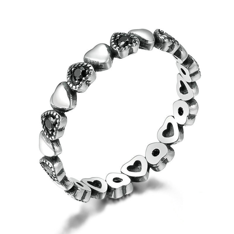 S925 Women Sterling Silver Inlaid Gemstone Ring Diamond Ring Heart-shaped Ring, Size:9