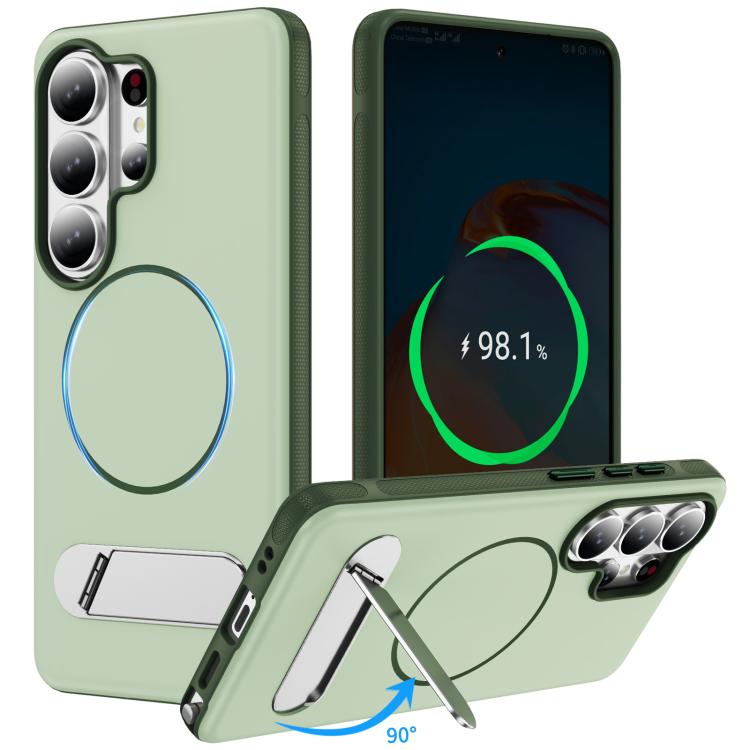 Samsung Galaxy S26 Ultra 5G Two-colors Imitation Original Magnetic Phone Case with Holder(Green)