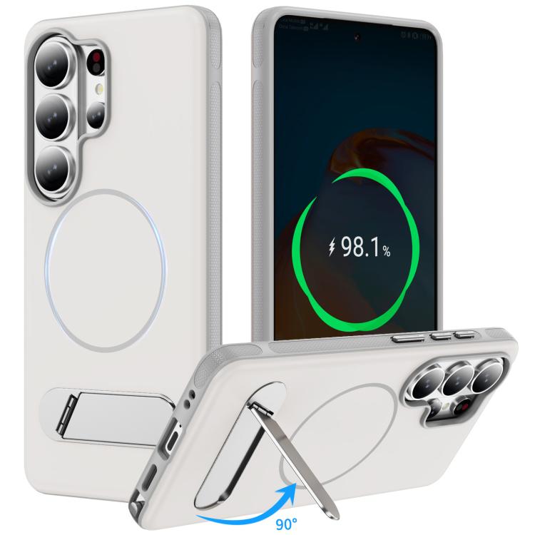 Samsung Galaxy S26 Ultra 5G Two-colors Imitation Original Magnetic Phone Case with Holder(Grey White)