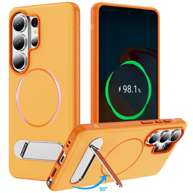 Samsung Galaxy S26 Ultra 5G Two-colors Imitation Original Magnetic Phone Case with Holder(Orange)