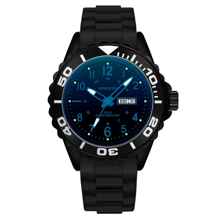 SANDA 1053 Womens TPU Strap Dual Display Waterproof Electronic Watch(Black Blue)