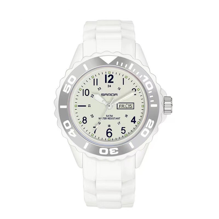 SANDA 1053 Womens TPU Strap Dual Display Waterproof Electronic Watch(White)