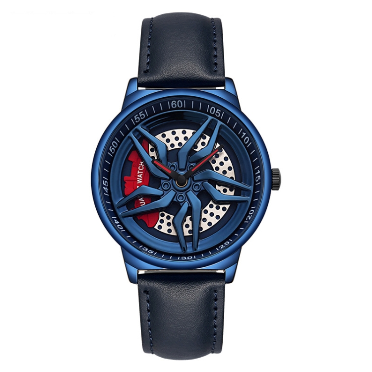 SANDA 1062 360 Degree Hollow Spinning Dial Leather Strap Quartz Watch for Men(Blue)