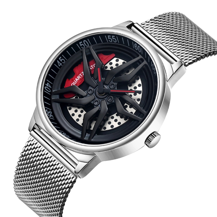 SANDA 1062 360 Degree Hollow Spinning Dial Mesh Strap Quartz Watch for Men(Silver)