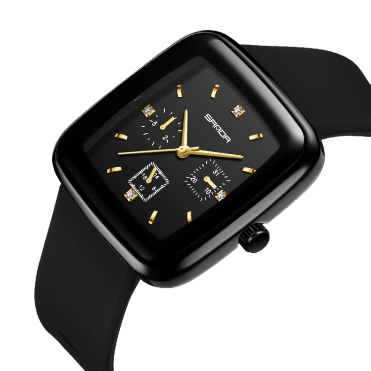 Sanda 1112 Square Six Hand Dial Electronic Quartz Watch(Black)