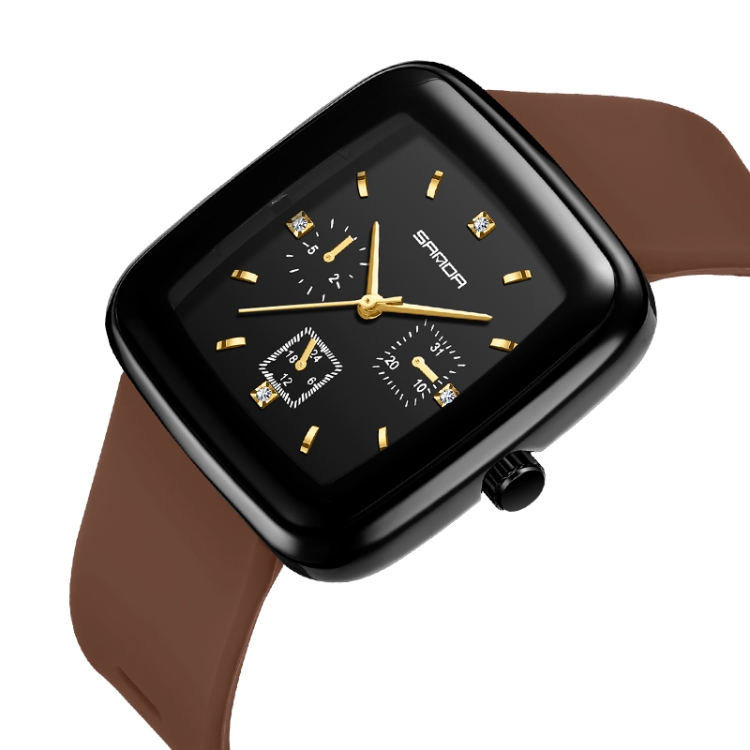 Sanda 1112 Square Six Hand Dial Electronic Quartz Watch(Coffee)